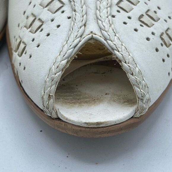 Cobbie Cuddlers Vintage 70's White Open Toed Woven Wedge Shoes 9.5 - Picture 3 of 13